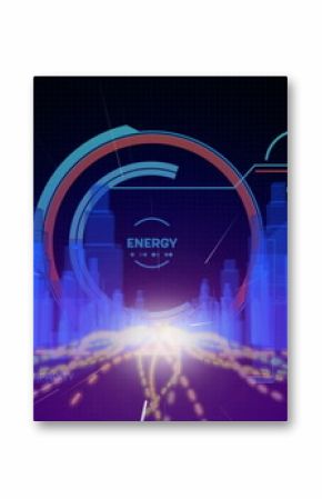 Projecting circular energy display in simulation, with bar graphs glowing path and progress gauges