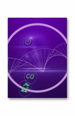 Central white ring floating with dotted-wave in purple gradient, showing green energy finance icons