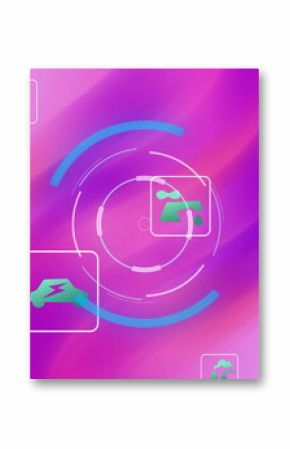Displaying circular HUD interface element on digital screen, with water droplet and energy icons