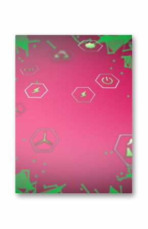 Displaying green network with hexagonal icons on screen presenting energy and environmental symbols