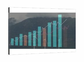Data overlay displaying turquoise-brown bars and white-magenta lines over turbines at wind farm