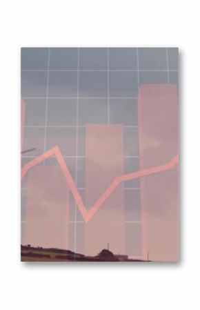 Standing wind turbine on hillside with shrubs, grid overlay showing bars and red line, copy space