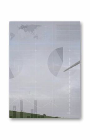 Displaying wind turbine generating data on green hill, with data graphics overlay