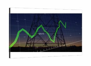 Displaying steel lattice tower at dusk, overlaying grid with numeric labels and green trend line