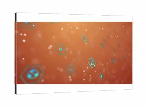 Floating turquoise hexagonal tech icons moving in abstract digital space, depicting energy symbols