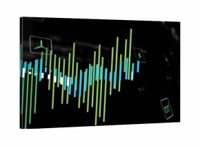 Displaying dashboard showing bars on screen with wind turbine lightning bolt CO? icons, labels