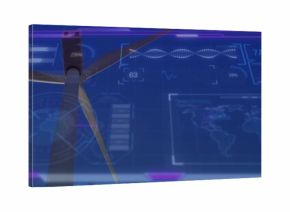 Monitoring wind turbine hub and blades in virtual dashboard, showing radar, charts, readouts