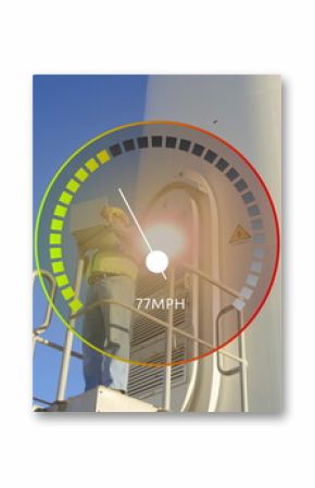 Image of speedometer over windmill