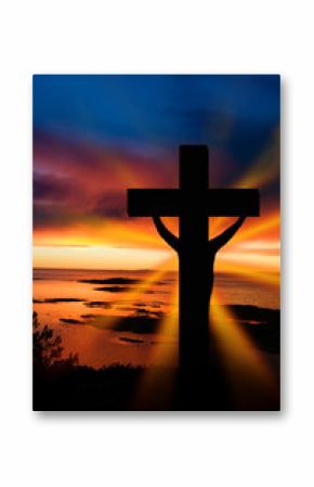 A cross at sundown on the ocean