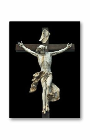 Crucifixion. Christian cross with Jesus Christ statue isolated o
