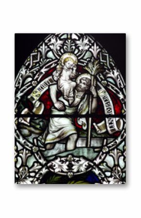 Saint Christopher with baby Jesus on his shoulder (stained glass)