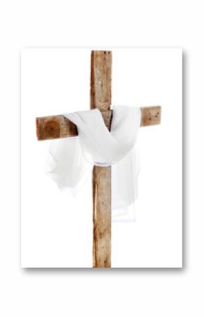 Cross with cloth, isolated on white