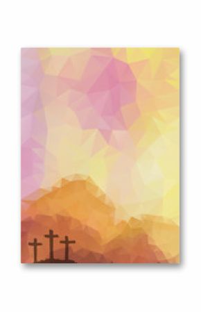 Easter scene with cross. Jesus Christ. Polygonal vector design. 