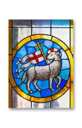 The Lamb of God. Stained glass church window detail.