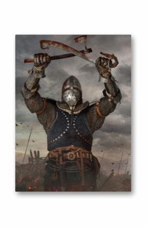 Knights holds sword and axe.