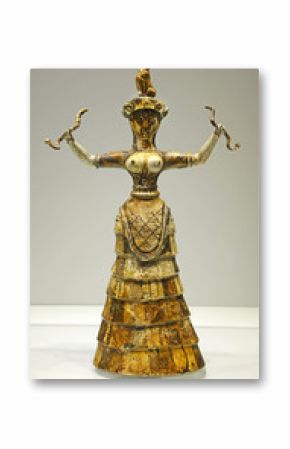 "Snake Goddess" from the Knossos Temple Repositories. Minoan palaces Knossos is the largest archaeological site of all the paleces in Mediterranean island of Crete.
