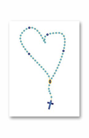 Holy rosary beads, chaplet. Catholic devotional prayer beads or rope, in shape of a heart.