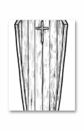 Coffin illustration, drawing, engraving, ink, line art, vector