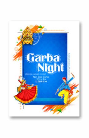 Couple playing Dandiya in disco Garba Night poster for Navratri Dussehra festival of India