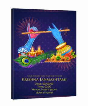 Lord Krishna playing bansuri flute in Happy Janmashtami festival background of India