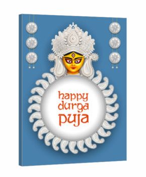Goddess Durga Face in Happy Durga Puja Subh Navratri background