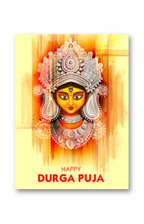 Goddess Durga Face in Happy Durga Puja Subh Navratri background
