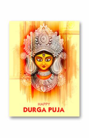 Goddess Durga Face in Happy Durga Puja Subh Navratri background