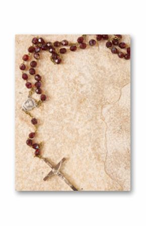 rosary on stone with copy space