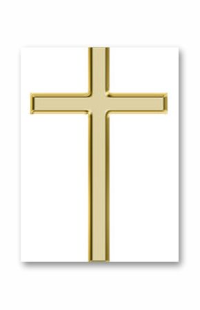 Gold  cross isolated on white.