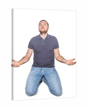 desperate young man on his knees