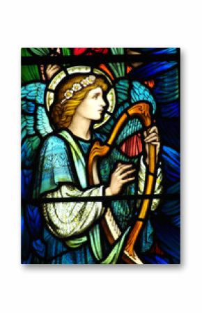 Angel making music on a harp (stained glass)