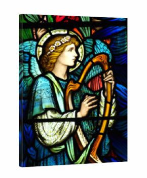 Angel making music on a harp (stained glass)