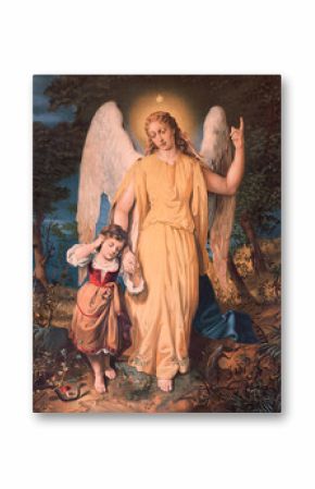 Guardian angel with the child. Typical catholic image 