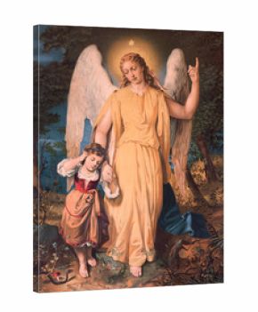 Guardian angel with the child. Typical catholic image 