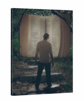 Open Bible in forest
