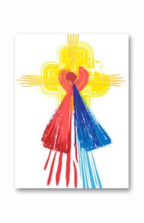 Artistic abstract watercolor symbol of Sacred Heart of Jesus Christ and Divine Mercy