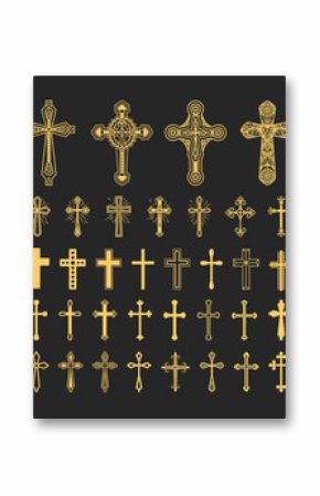 Cross icons set. Decorated crosses signs or ornamented crosses symbols. Vector illustration