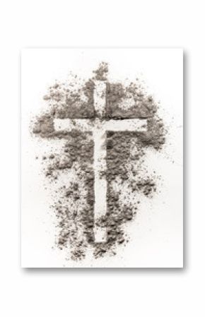 Christian cross symbol made of ash