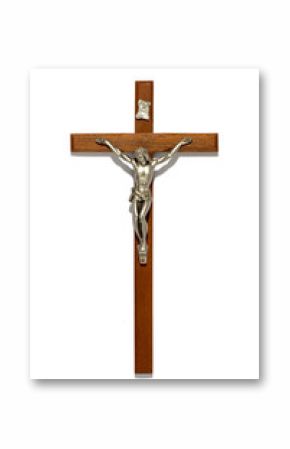 Plain wooden crucifix with silver figure of Christ