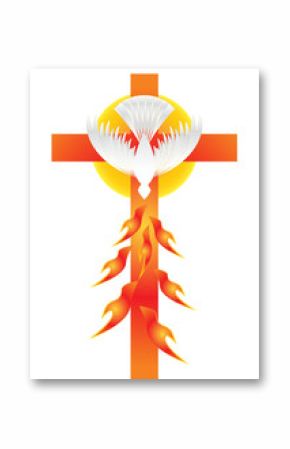 Holy Spirit symbol - a white dove, with halo of light rays and seven rays of fire symbolizing sevenfold gifts of the Holy Spirit.