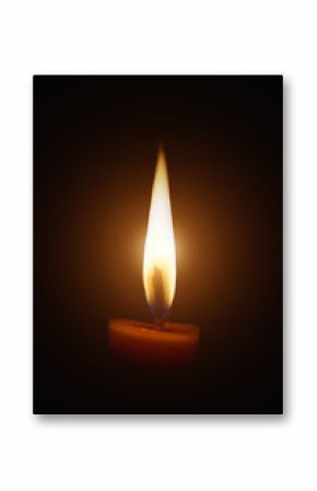 One light candle burning brightly in the black background