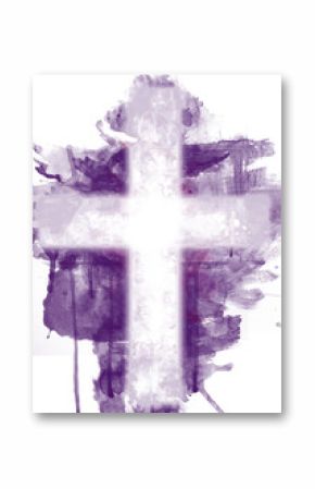 Abstract purple cross. Artistic watercolor style digital illustration for Lent and passion of Jesus Christ.