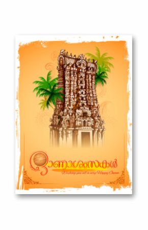Meenakshi temple on background for Happy Onam festival of South India Kerala
