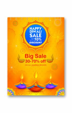 Burning diya on Happy Diwali Holiday Sale promotion advertisement background for light festival of India