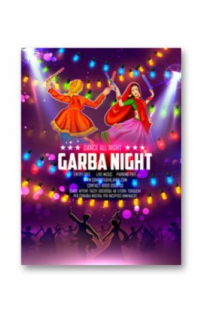 Couple playing Dandiya in disco Garba Night poster for Navratri Dussehra festival of India