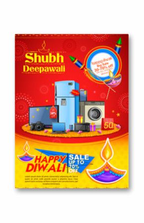 Burning diya on Happy Diwali Holiday Sale promotion advertisement background for light festival of India