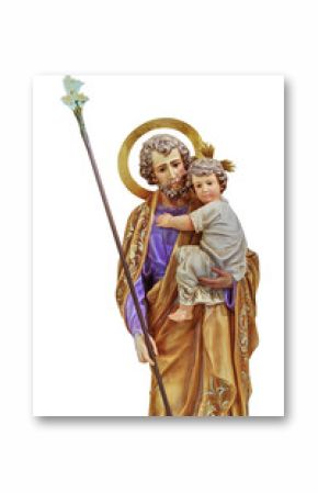St Joseph holding the Christ child statue isolated