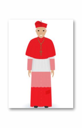 Pope or cardinal character in characteristic clothes isolated on a white background. Catholic priest in cassocks.