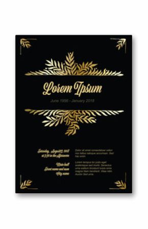 Golden flower frame illustration template made from leafs - funeral card template