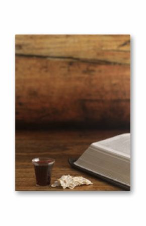 Christian Communion on a Wooden Table